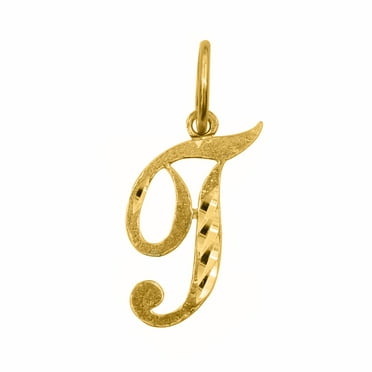 JewelrySuperMart Collection 14k Gold Diamond-Cut Cursive Script Initial Pendant 